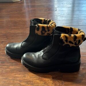 UGG Women’s Ankle Leather Boots with Leopard Print Lining